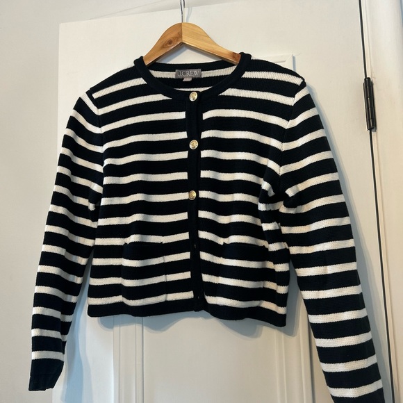 J. Crew Black and White Striped Cardigan - Picture 2 of 5